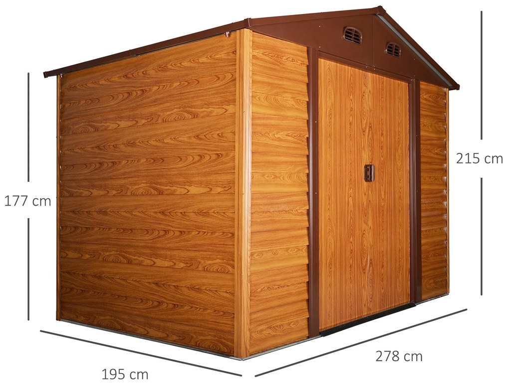 Abrigo de Jardim 5,4m² 278x159x215 cm Abrigo de Jardim com 2 Portas de Correr e 4 Janelas de Ventilação Madeira e Castanho