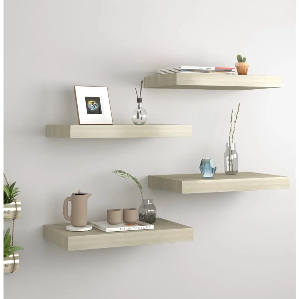 323870 vidaXL Prateleiras parede suspensas 4 pcs 40x23x3,8cm MDF cor carvalho