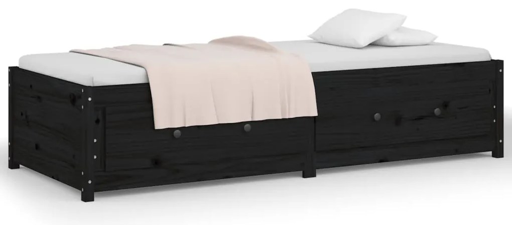 Sofá-cama de solteiro pequeno 75x190 cm pinho maciço preto
