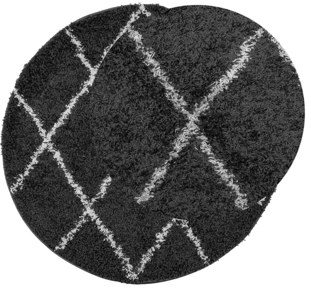 Tapete shaggy de pelo alto PAMPLONA Ø 200 cm preto e creme
