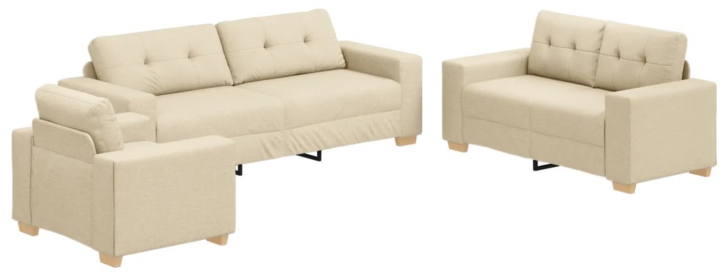 Conjunto de Sofá de 3 Peças com Almofadas em Tecido Creme