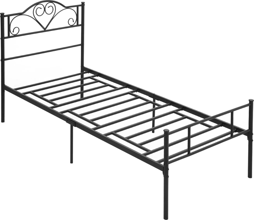 HOMCOM Cama 90 x 200 cm em aço com estrado, cabeceira e pezeira, 31 cm de altura, Preto | Aosom Portugal