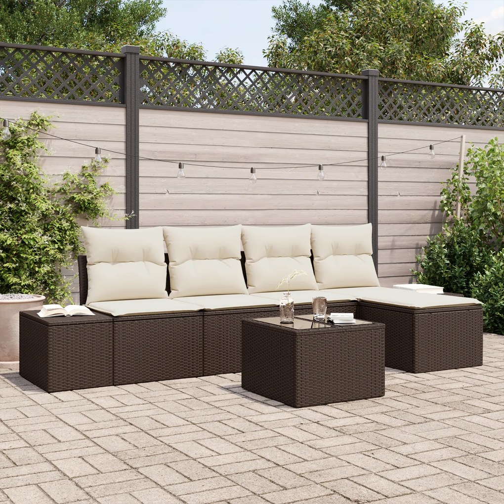 Conjunto de Sofá de Jardim de 5 Peças com Almofadas Cinza Rattan Poly