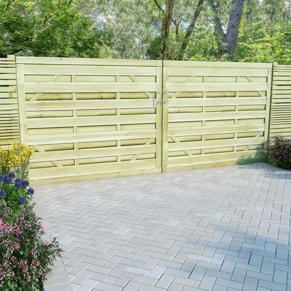 vidaXL Portão de jardim 2 pcs 150x125 cm pinho impregnado verde