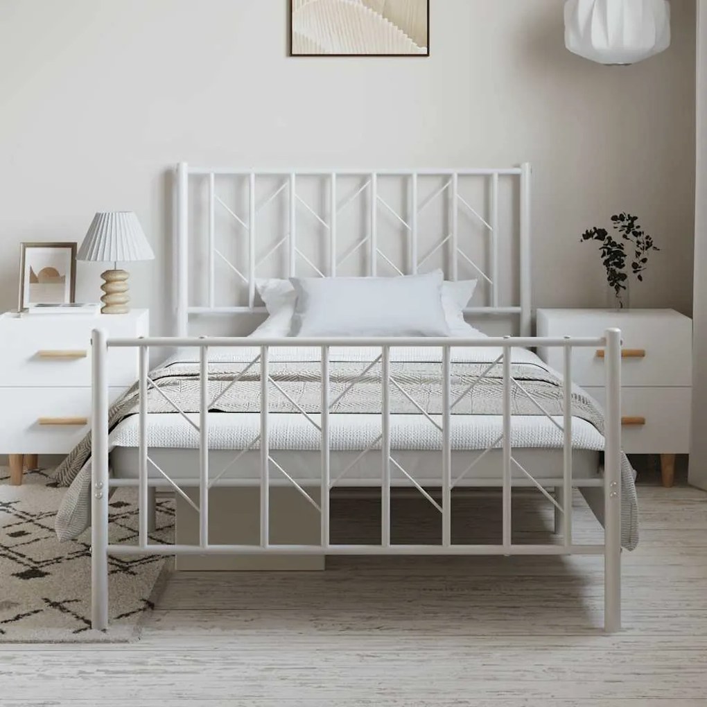 Estrutura de cama com cabeceira e pés 100x200 cm metal branco