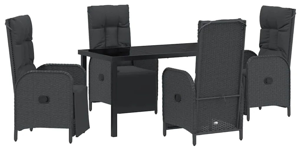 Conjunto de Jantar de Jardim com 5 Peças e Almofadas em Rattan Preto e