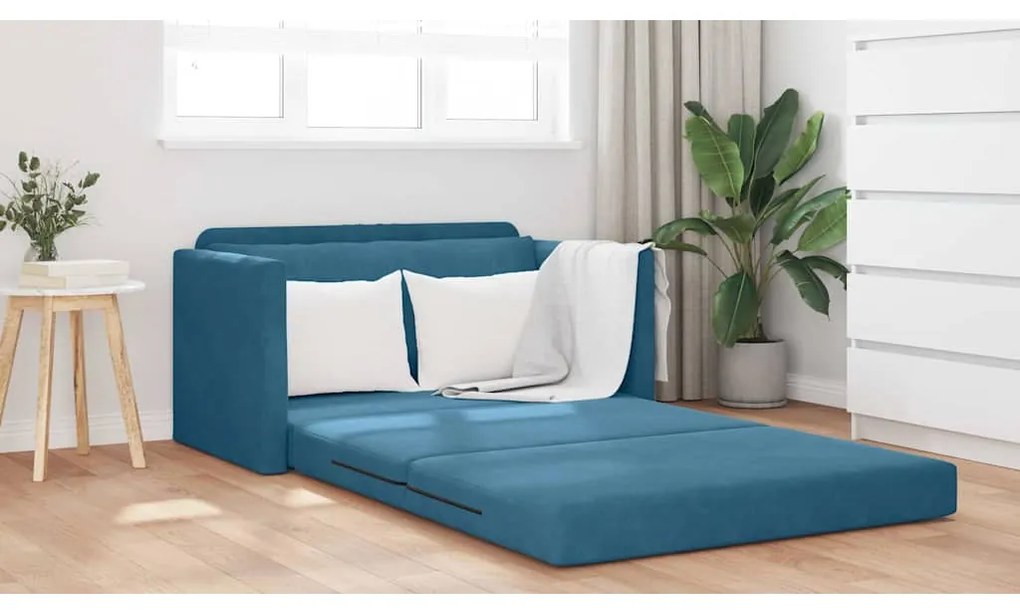 Sofá de chão-cama 2 em 1 Azul 124x204x61 cm Veludo