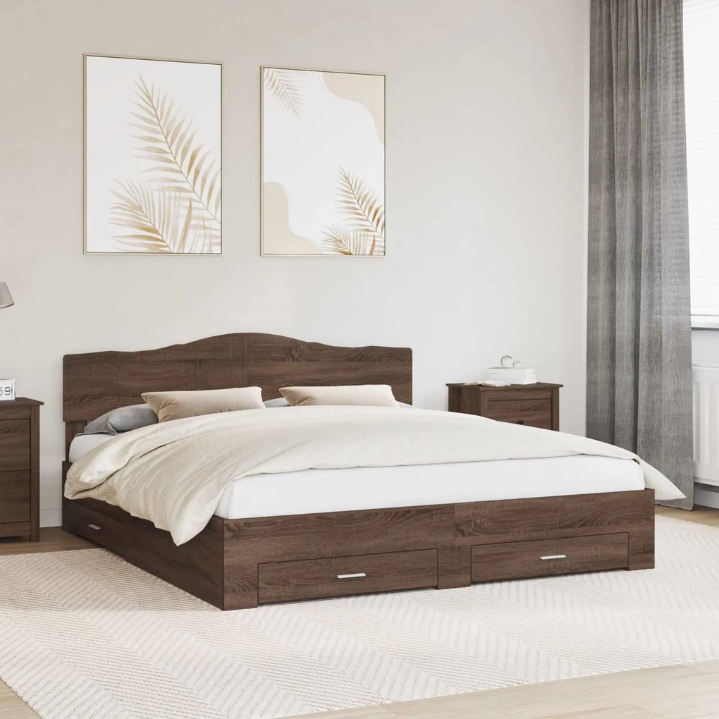vidaXL Estrutura da Cama com cabeceira Carvalho Marrom 180 x 200 cm