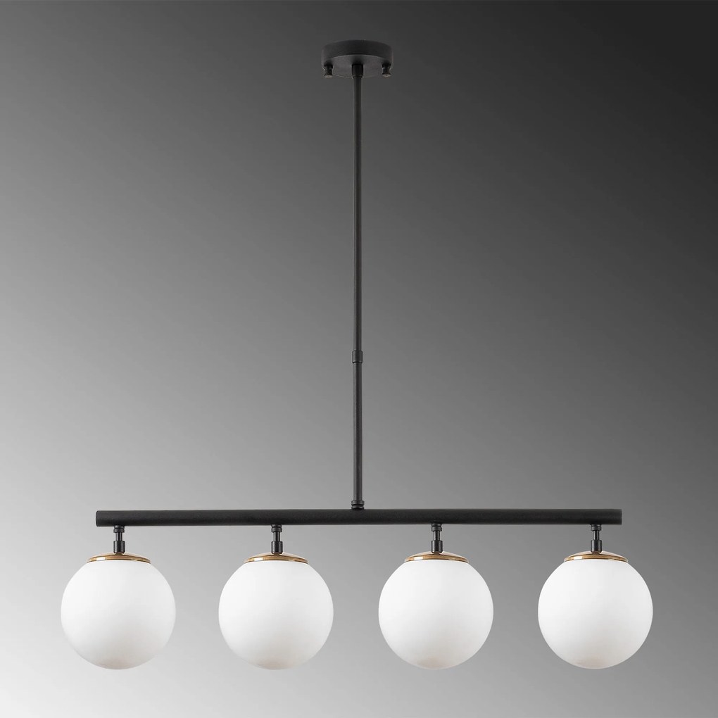 Chandelier Fazli – Preto, Dourado e Branco – 70 x 15 x 43-87 cm