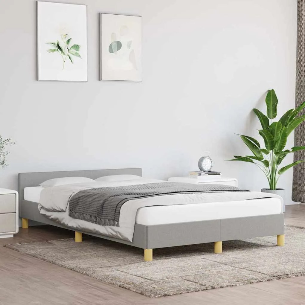 Estrutura de cama sem colchão 120x200 cm tecido cinzento-claro