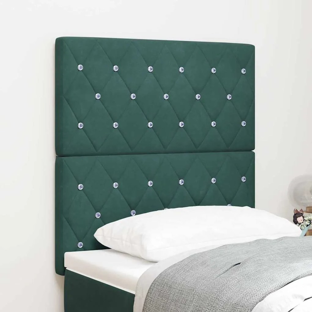 vidaXL Cabeceira Verde Escuro com Botão de Cristal - Almofada de 80 cm em Veludo