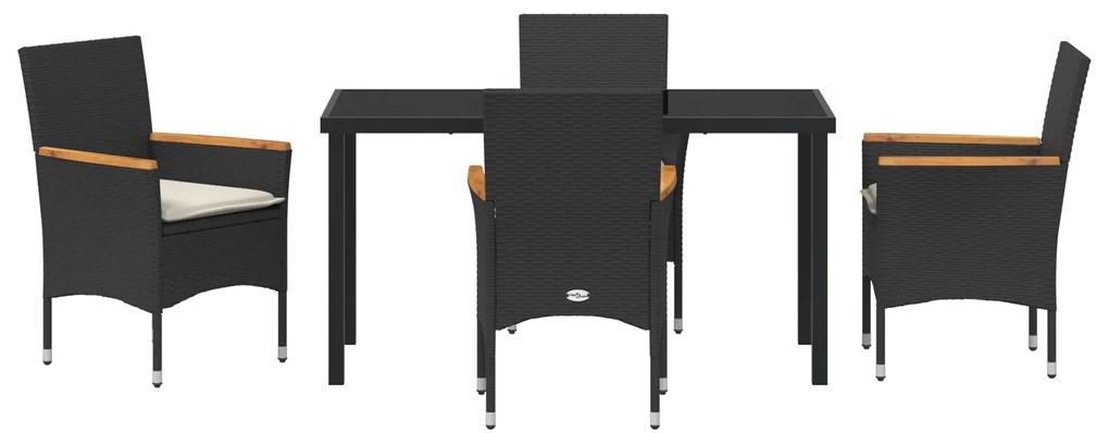 Conjunto de Jantar para Jardim de 5 Peças com Almofadas Rattan Preto