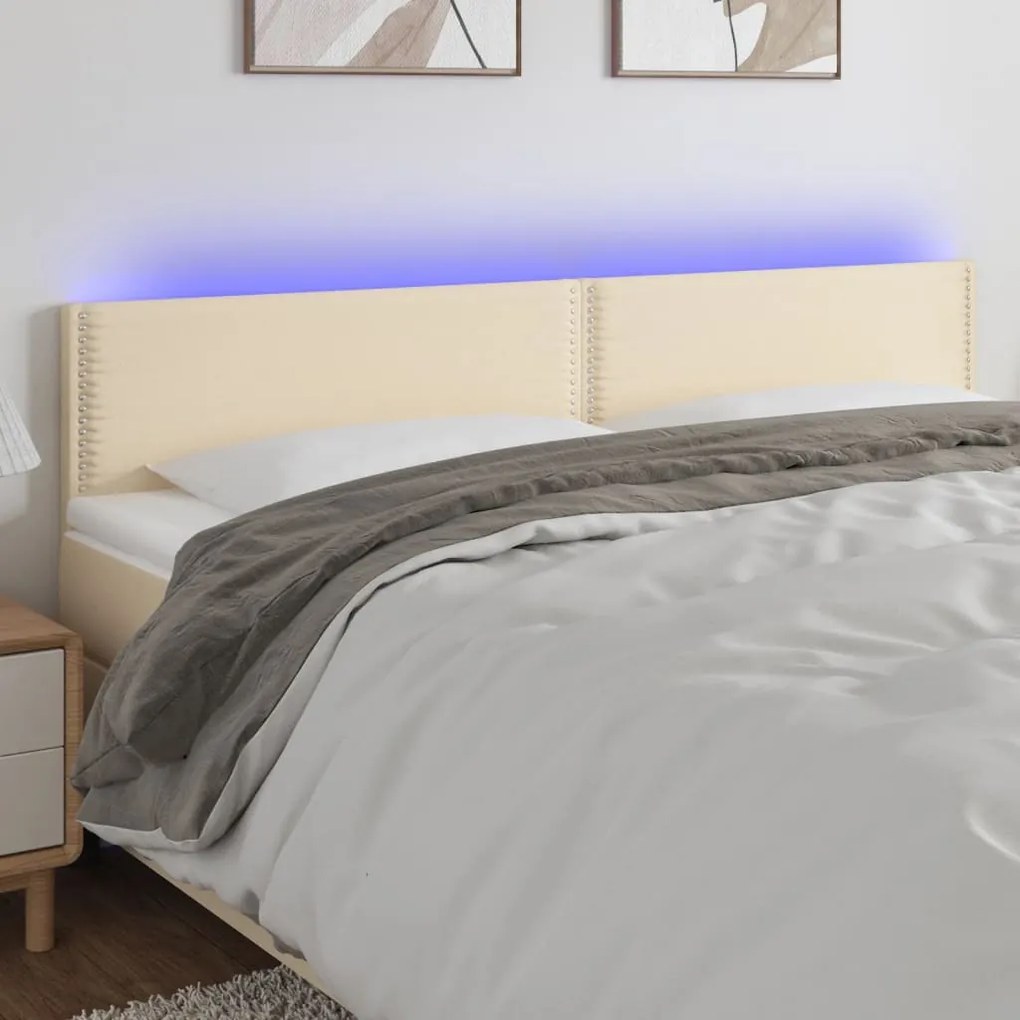 3121483 vidaXL Cabeceira de cama c/ luzes LED tecido 160x5x78/88 cm cor creme