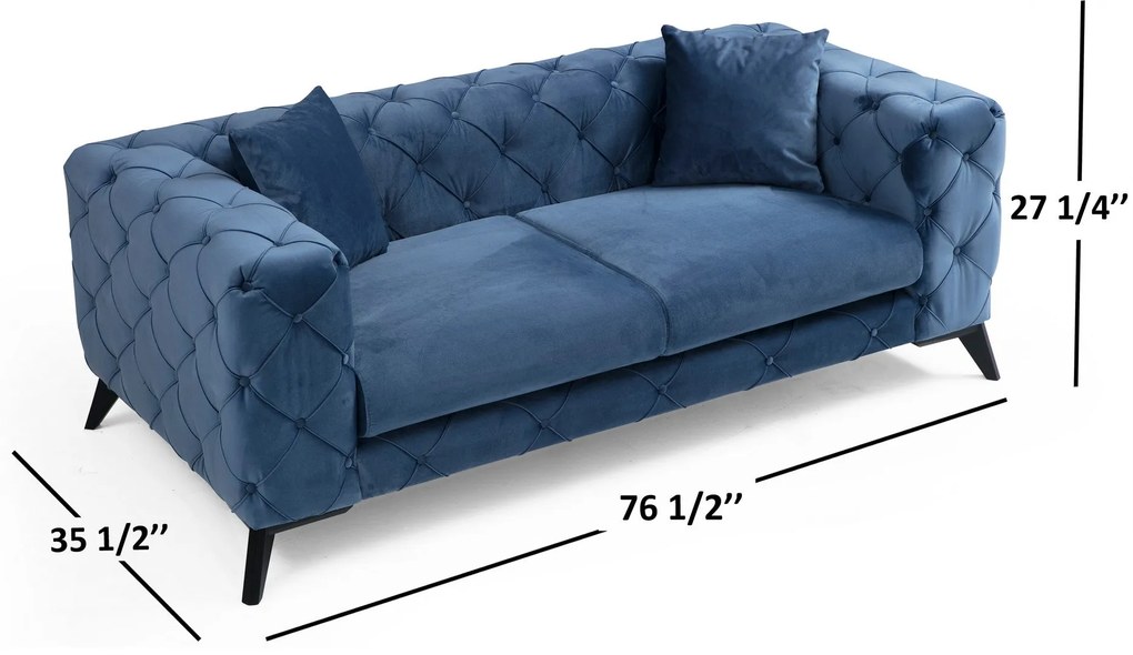 Sofá de 2 Lugares Como – Azul – 197x73x90 cm