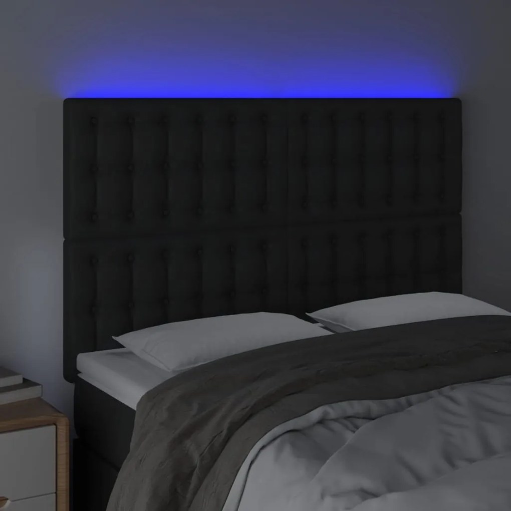 Cabeceira cama c/ LED couro artificial 144x5x118/128 cm preto