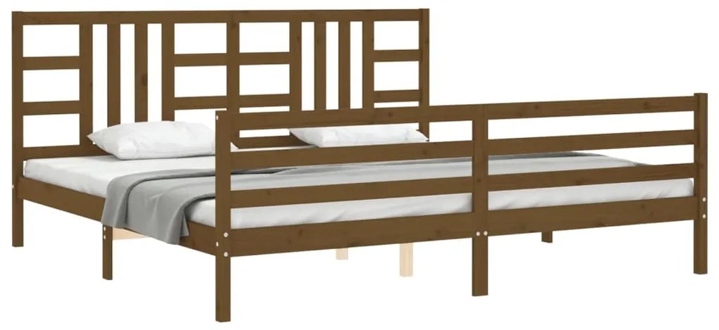 Estrutura cama c/ cabeceira 200x200cm maciço castanho-mel