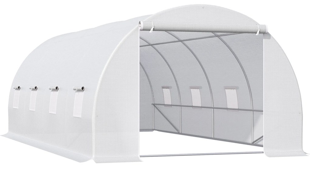 Outsunny Estufa Túnel 595x300x200 cm 8 Janelas Cobertura Polietileno Cultivo Plantas Jardim Branco | Aosom Portugal