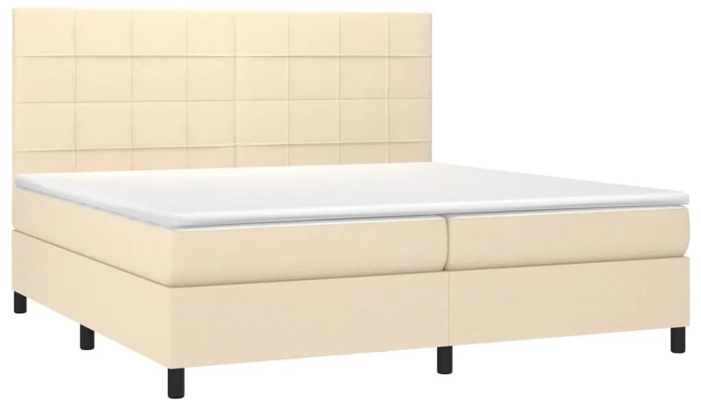 Cama box spring c/ colchão e LED 200x200 cm tecido cor creme