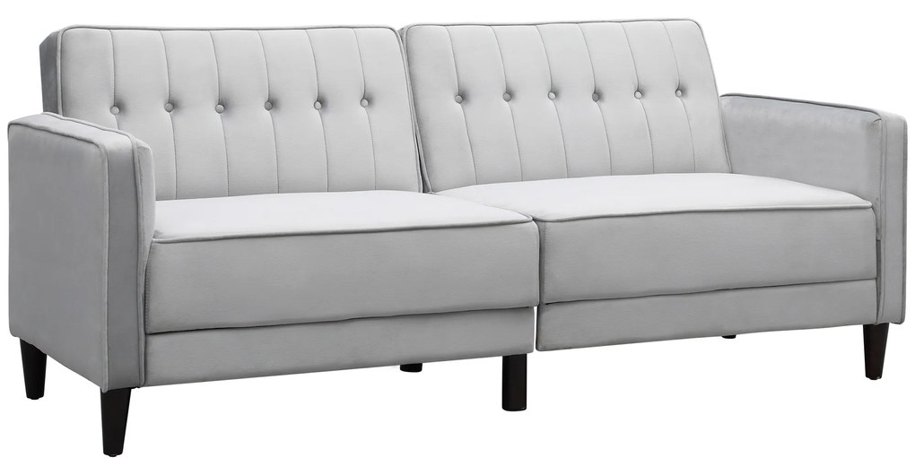HOMCOM Sofá de 2 Lugares Convertível em Cama Estofado Aveludado com Encosto Ajustável e Pés de Madeira para Sala de Estar Escritório 189x81x83,5cm Cinza