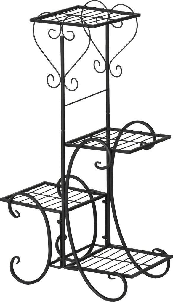 Outsunny Suporte para Plantas Estante de Metal 4 Níveis Escada para Flores Interior e Exterior Jardim Varanda Preto 45 x 24,5 x 80 cm | Aosom Portugal