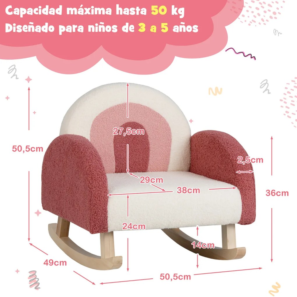 Cadeira de baloiço para crianças Sofá para crianças Sofá individual estofado para crianças 3-5 anos Poltrona moderna para berçário 50,5 x 49 x 50,5 cm