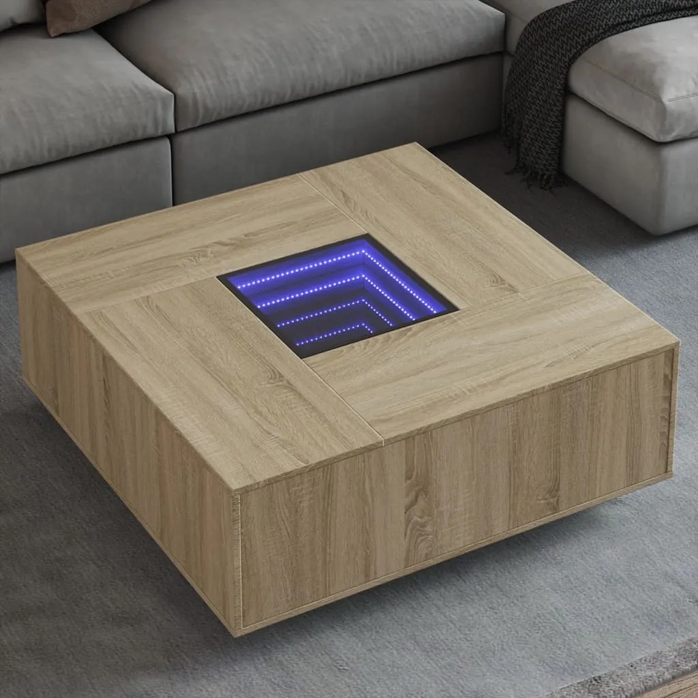 Mesa de centro luzes LED Infinity 100x100x40 cm carvalho sonoma