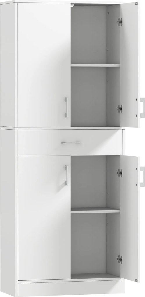 HOMCOM Armário de Cozinha com 4 Portas 1 Gaveta e Prateleiras Ajustáveis Anti-Tombo Armário de Cozinha Moderno 70,8x34x180 cm Branco | Aosom Portugal