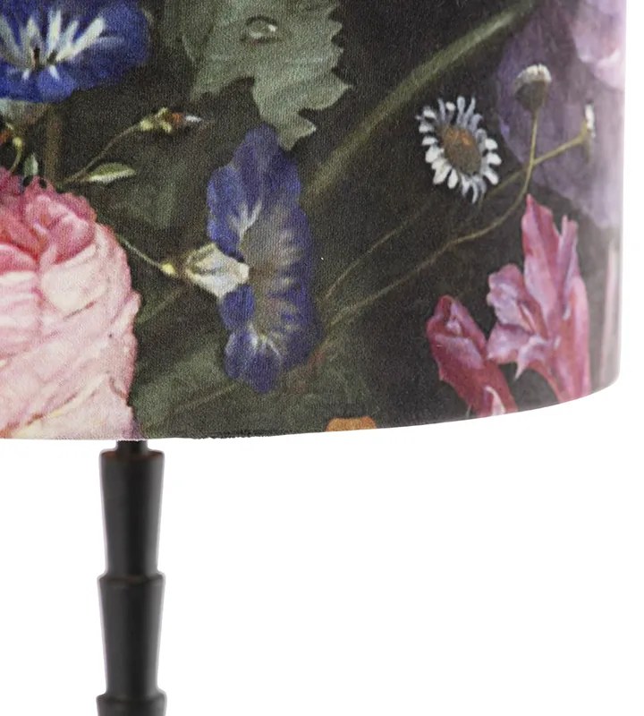 Abajur de 35 cm em veludo preto com design de flores - Pisos Art Deco