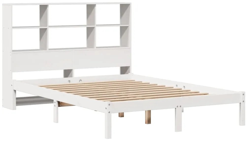 Cama com estante sem colchão 160x200 cm pinho maciço branco