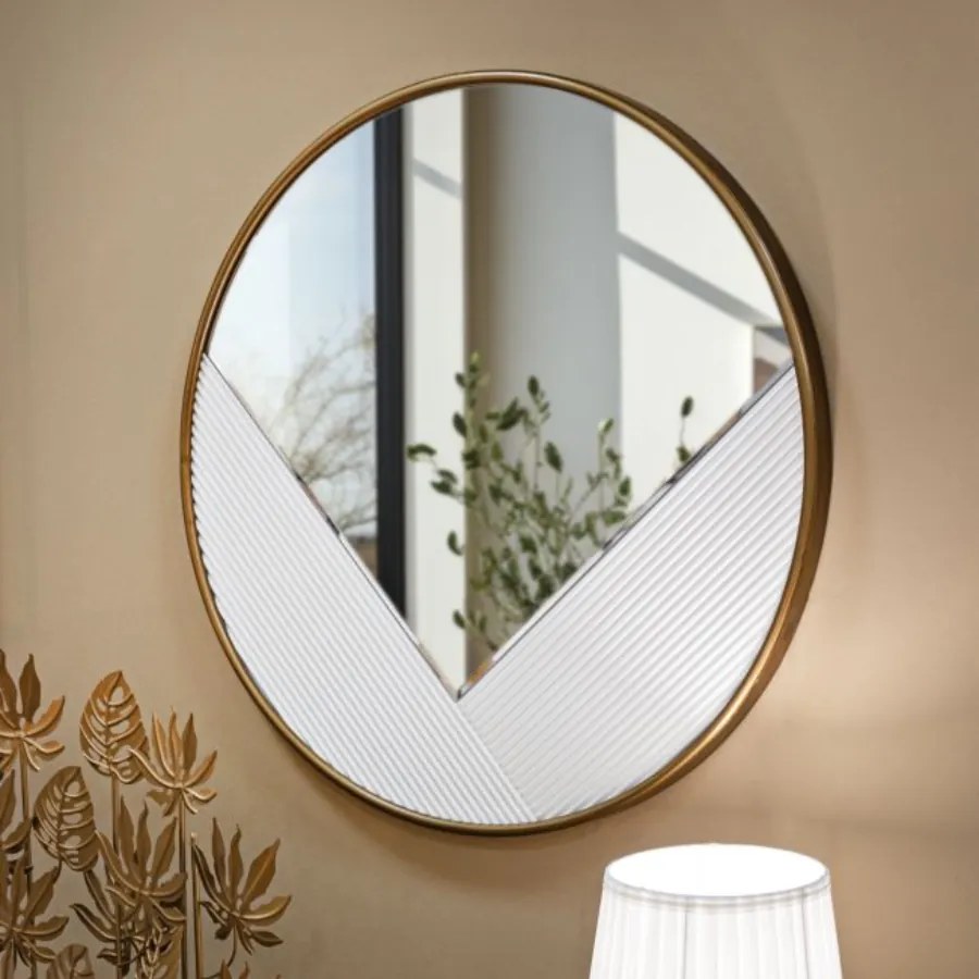ESPELHO DE PAREDE TOLOSA Ø 80X4 CM BRANCO E DOURADO