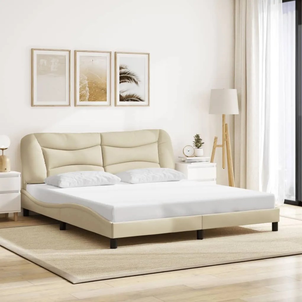 Estrutura de cama com LED sem colchão 180x200 cm tecido creme