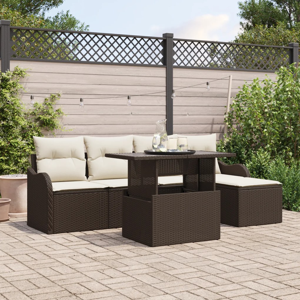 Conjunto de Sofá de Jardim vidaXL de 6 peças com Almofadas Castanho Vi