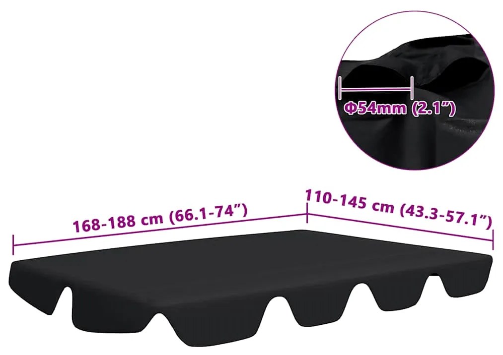 Toldo suplente baloiço jardim 188/168x145/110 cm preto
