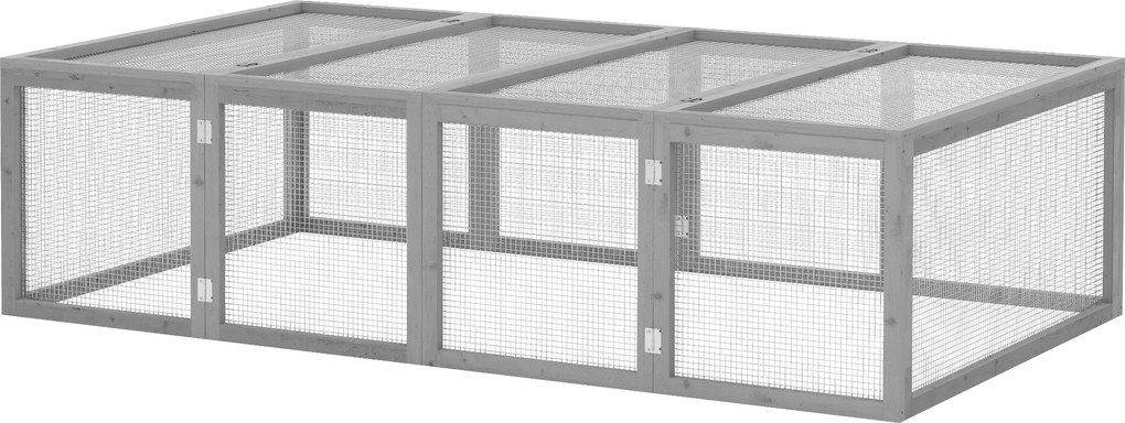 Gaiola para coelhos para interior e exterior, com 2 portas superiores, 181 x 100 x 48 cm, em madeira maciça cinzenta