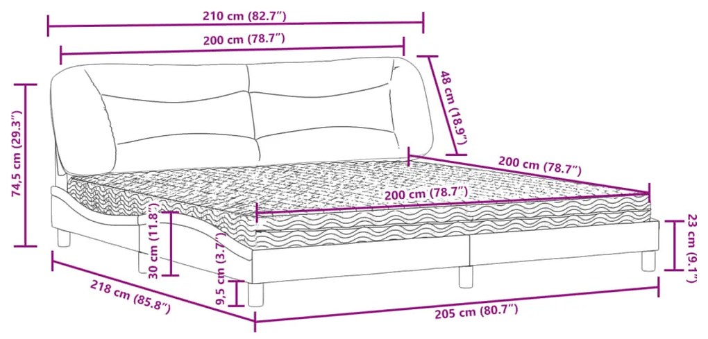 Cama com colchão 200x200 cm tecido cinzento-acastanhado