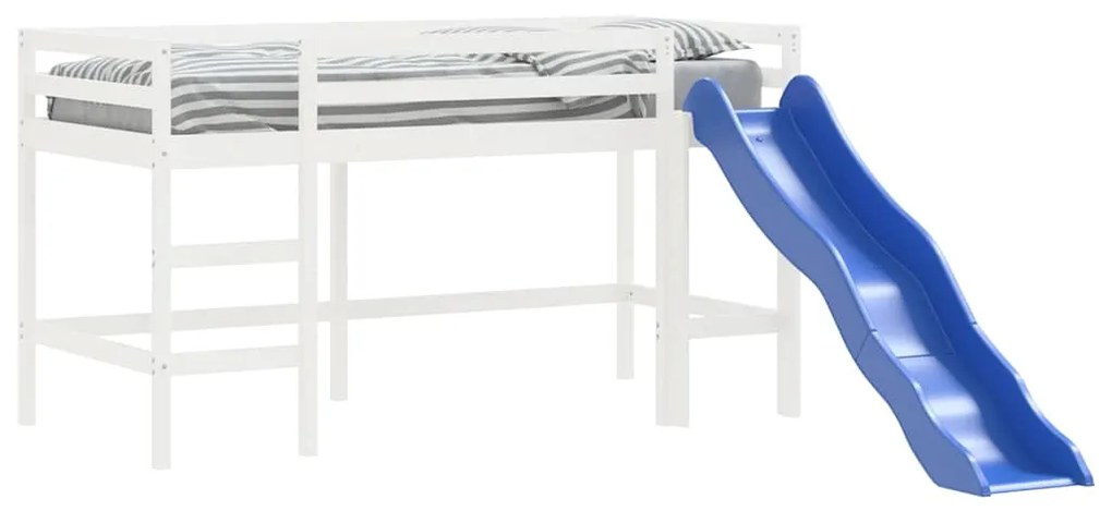 Cama alta p/ criança c/ escorrega 80x200 cm pinho maciço branco