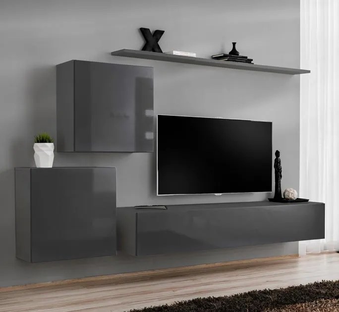 Armário Suspenso Casével – 60x60 cm – Cinzento com Porta Alto Brilho e