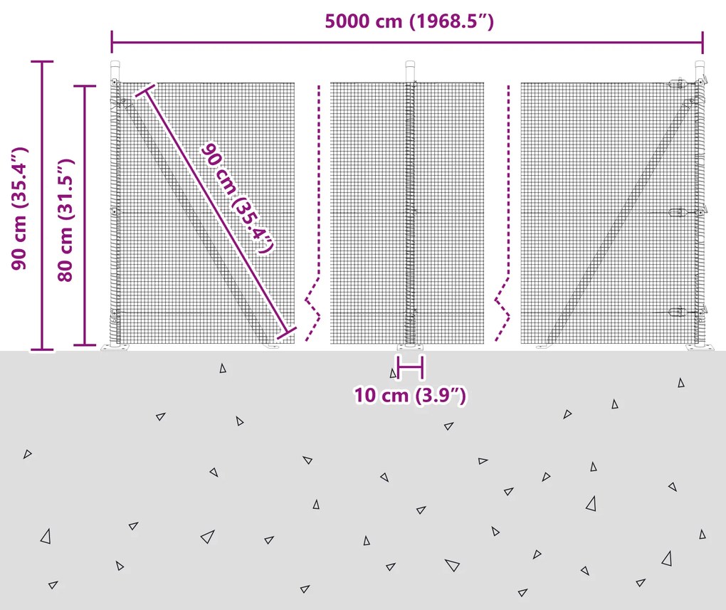 Cerca de Fio Soldado com 13 Postes Flangeados 0.8x50 m Aço Galvanizado