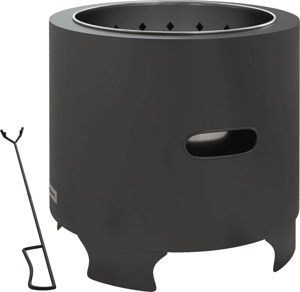 Outsunny Braseiro sem fumaça lareira a lenha exterior redondo portátil em metal com ferro para lareira - diâmetro 45 cm - preto | Aosom Portugal