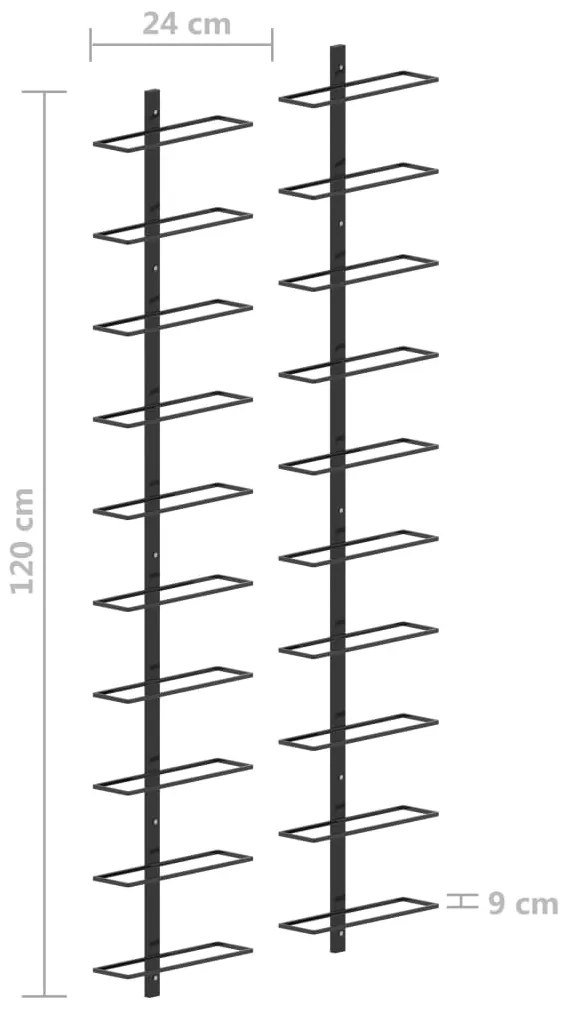 Garrafeiras de parede para 20 garrafas 2 pcs metal preto