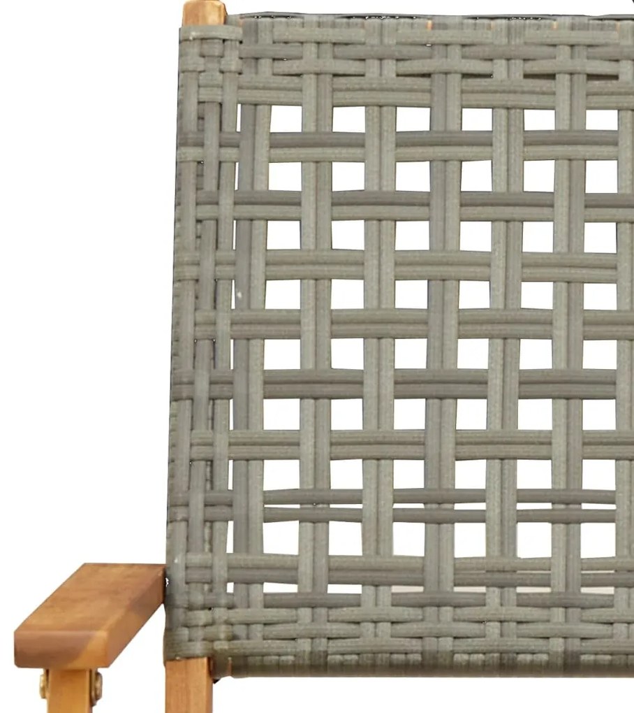 3 pcs conjunto de bistrô vime PE e madeira maciça cinzento