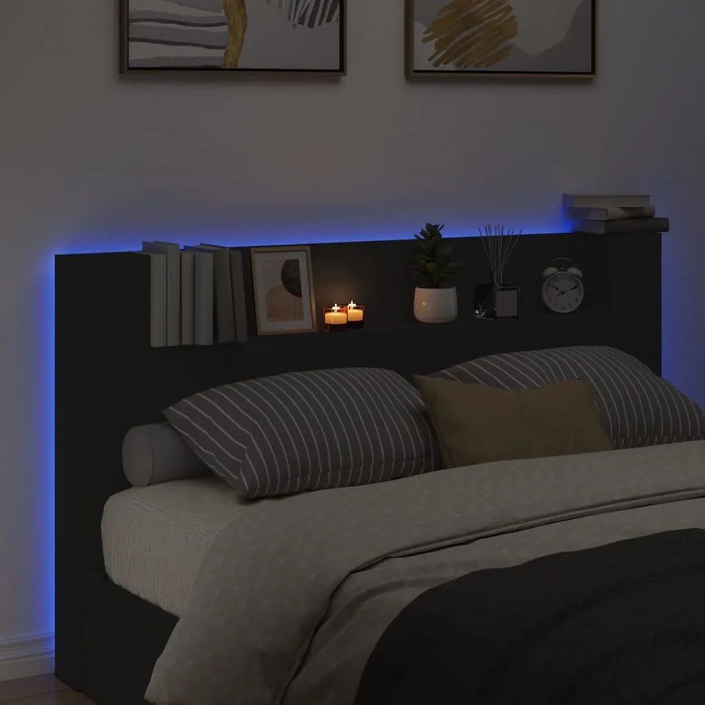 Armário de cabeceira com luzes LED 180x16,5x103,5 cm preto