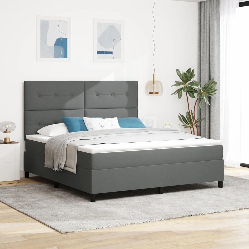 vidaXL Cama Box com Colchão Cinza Escuro Super King Tecido
