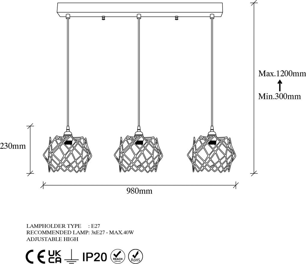 Candeeiro Karakas – Preto – 98 x 24 cm