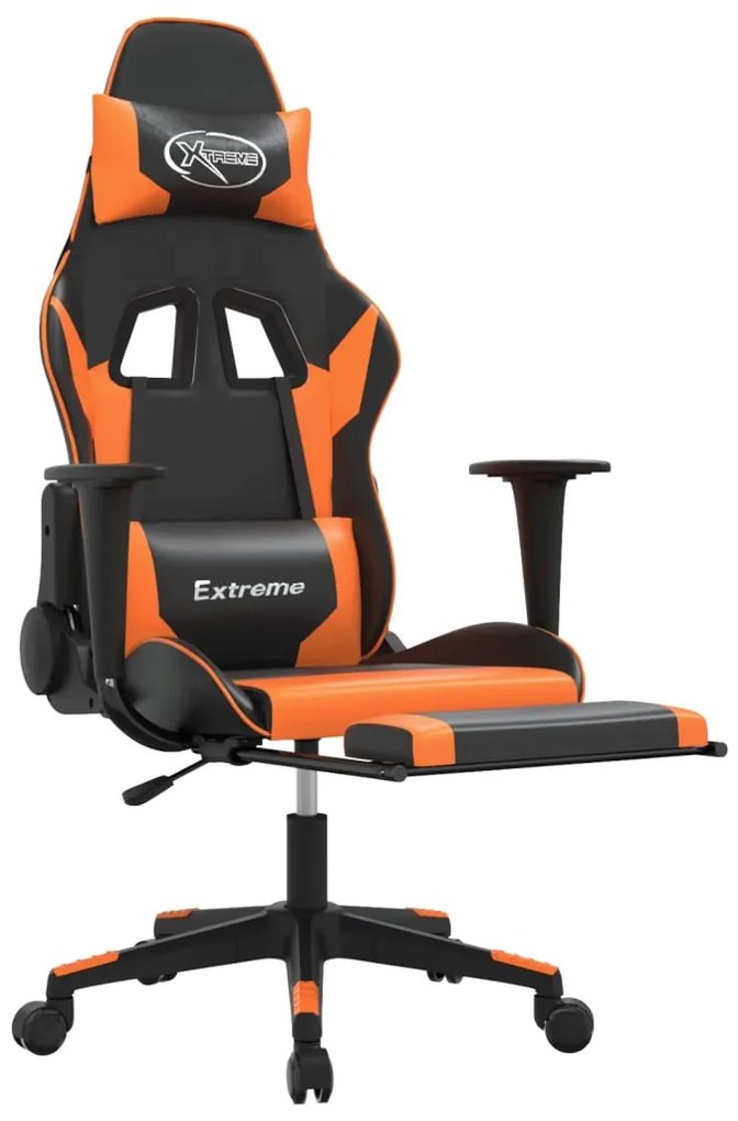 Cadeira gaming c/ apoio p/ pés couro artificial preto e laranja