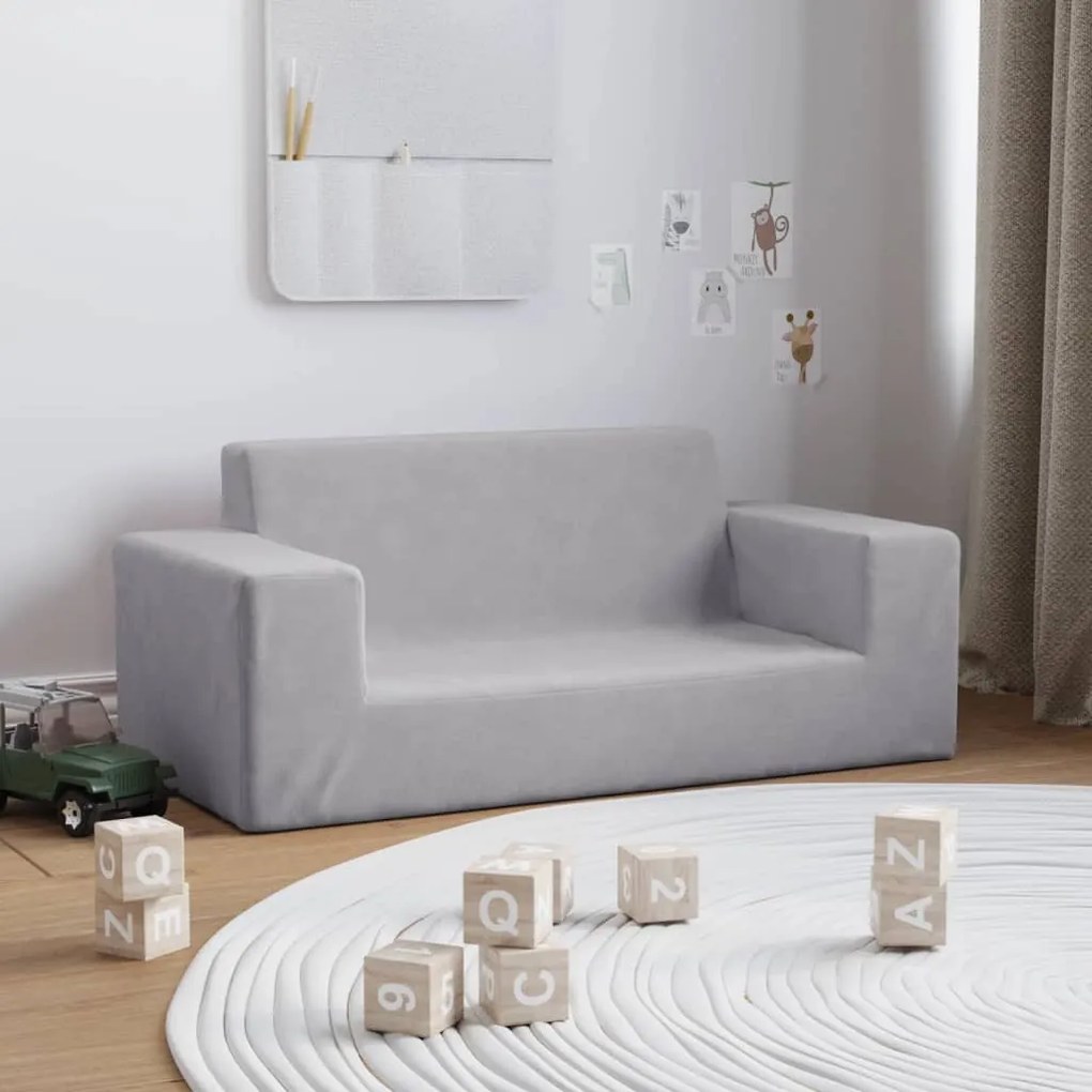 341816 vidaXL Sofá infantil de 2 lugares pelúcia cinzento-claro