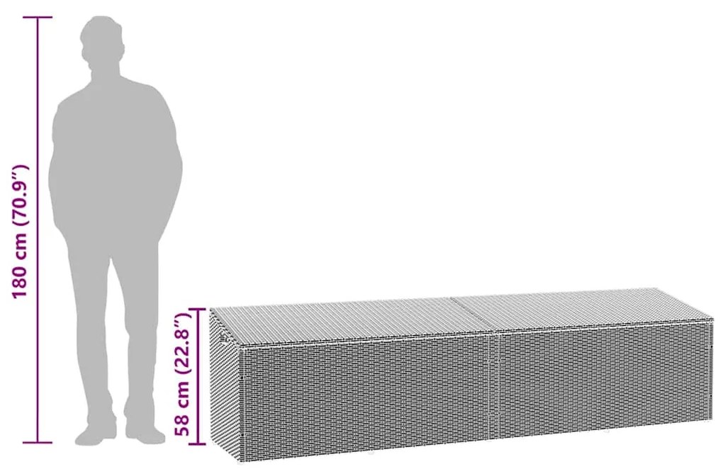 Caixa de arrumação para jardim 220x50x58 cm vime PE castanho