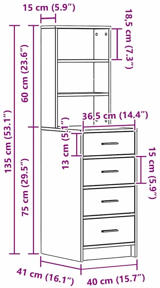 Highboard Madeira Velha 40x41x135 cm Madeira Engenharia
