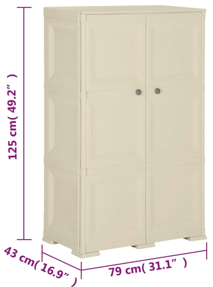 Armário de plástico 79x43x125 cm design de madeira branco nata