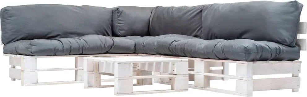 vidaXL Sofás paletes jardim 4 pcs almofadões cinzentos madeira